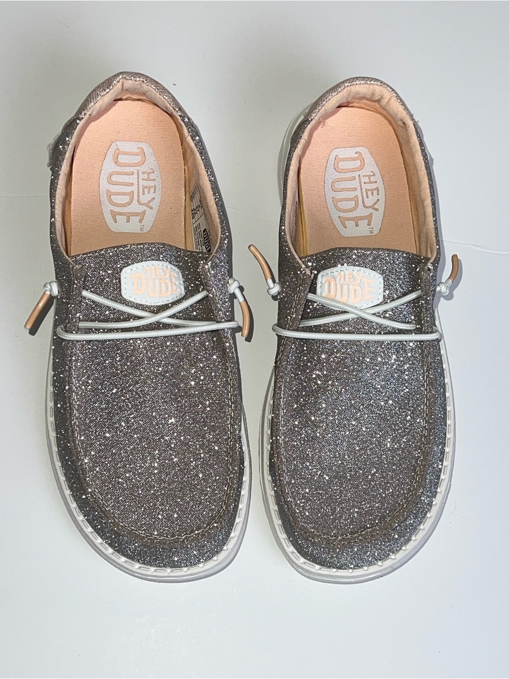 NWOB HEY DUDE Wendy Metallic Silver Sparkle Slip-On Shoes - Picture 5 of 12